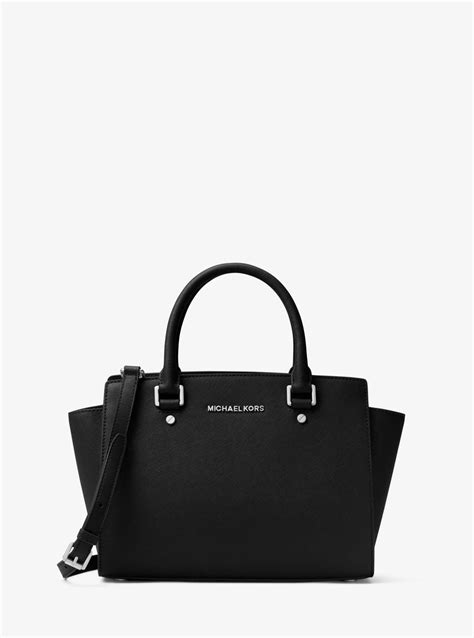 michael kors black selma leather bag medium size|Michael Kors selma medium satchel.